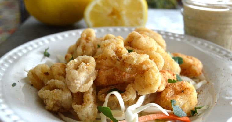 Crispy, Gluten Free, Golden Fried Calamari with Dynamite Dipping Sauce