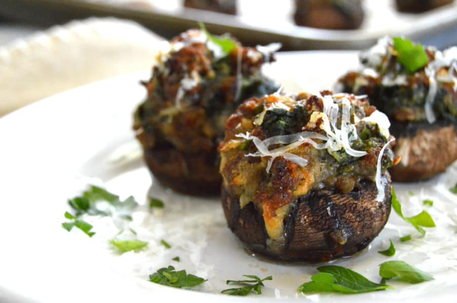 Sausage & Spinach Stuffed Mushrooms...savory, spicy, yummy goodness.