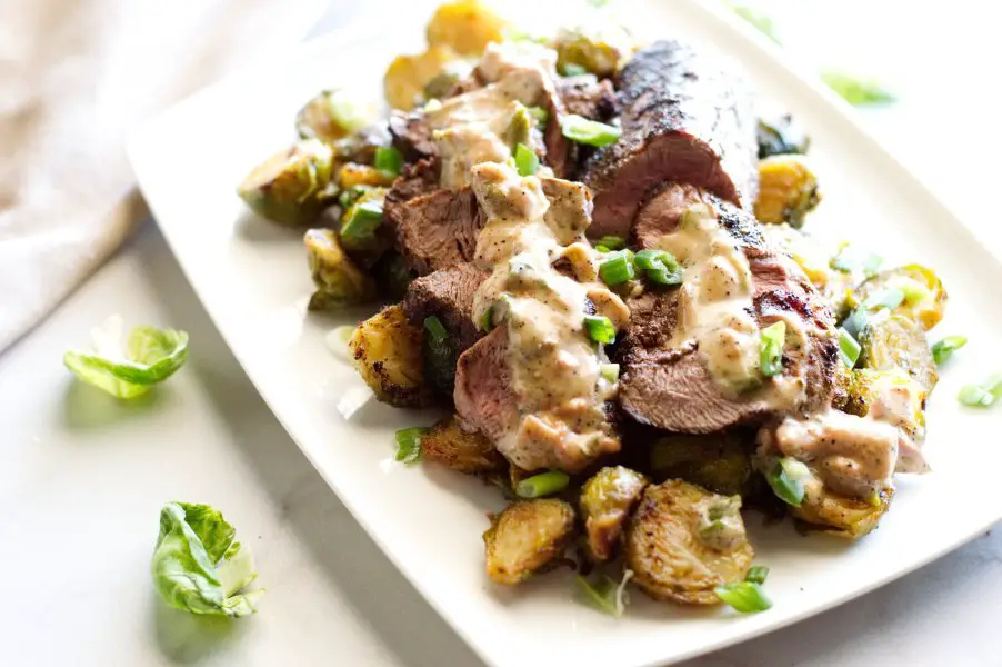 Blackened Venison Tenderloin with Spicy Brussels Sprouts