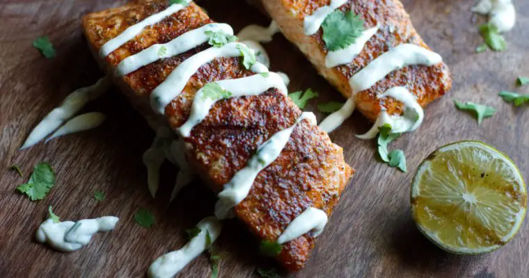 Grilled Salmon with Cilantro Lime Crema